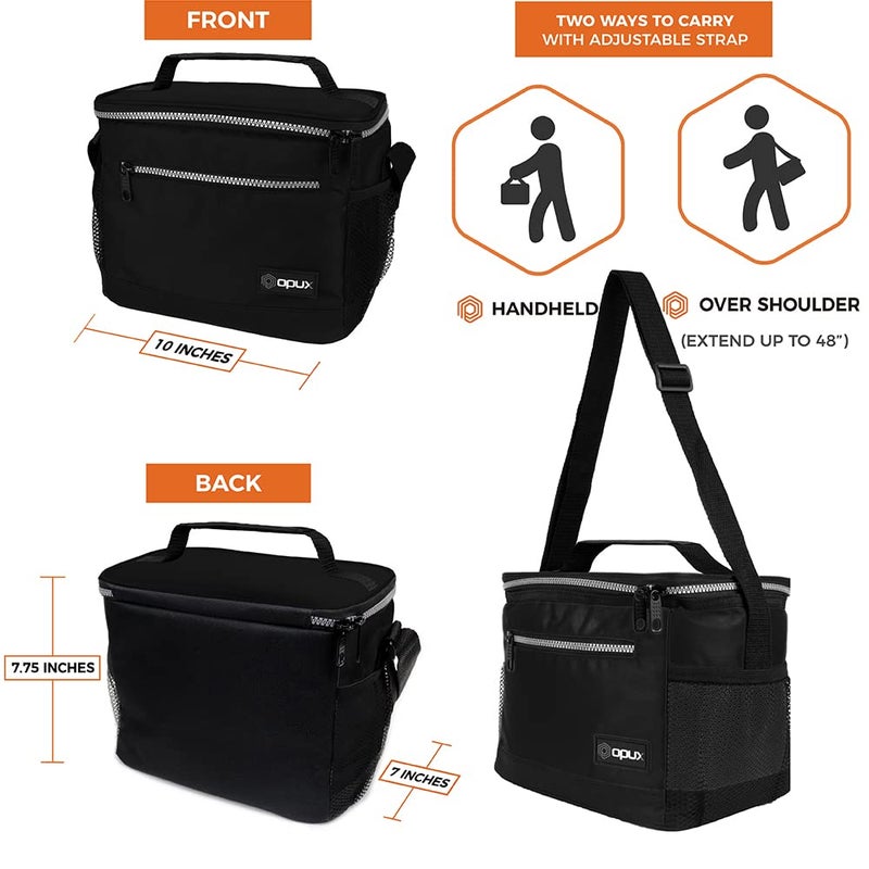 opux Insulated Lunch Box Men Women, Lunch Bag for Work School, Leakproof Soft Cooler Tote Adult, Large Lunch Pail Kids Boys Girls, Picnic Beach Food Bag with Shoulder Strap, Black - Image 3